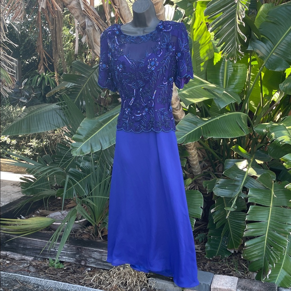 Stenay beaded silk drop waist  dress with power shoulders